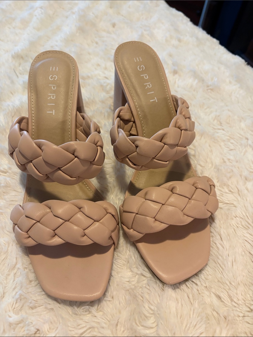 Esprit Blush Braided Double-Strap Block Heel Sandals